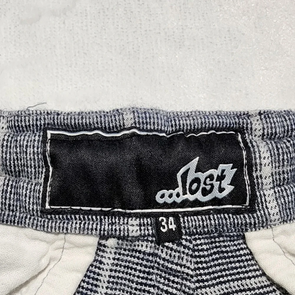 Lost Plaid Shorts Mens 34 Gray White Drawstring‎ Casual Summer